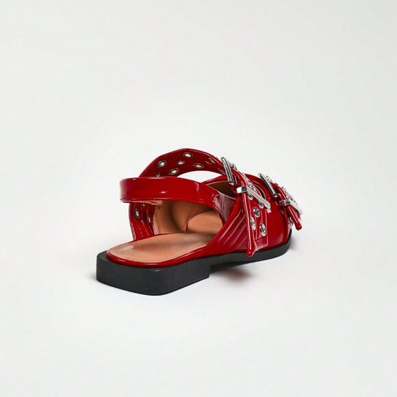 Red Punk Women's Oversized Buckle Flats - Picture 5 of 6